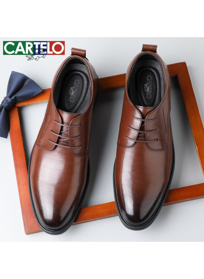 Cartelo Men's Soft Leather Business Breathable Men's Casual Leather Shoes Retro Rubbing Resistant Wedding Shoes Men 9645 Brown 44 - Image 1