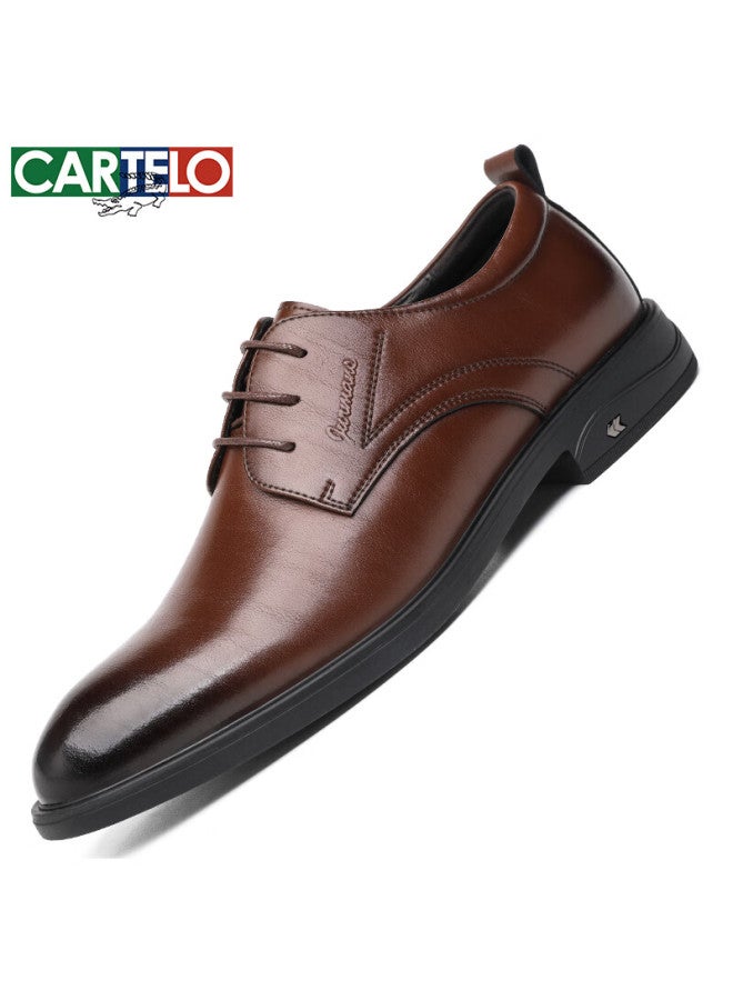 Cartelo Men's Soft Leather Business Breathable Men's Casual Leather Shoes Retro Rubbing Resistant Wedding Shoes Men 9645 Brown 44 - Image 2