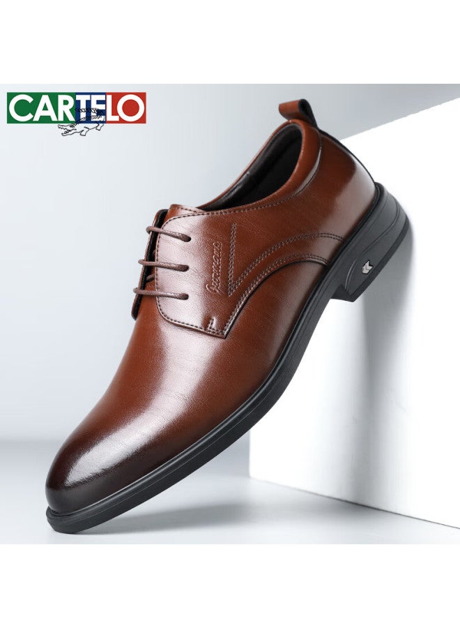 Cartelo Men's Soft Leather Business Breathable Men's Casual Leather Shoes Retro Rubbing Resistant Wedding Shoes Men 9645 Brown 44 - Image 3