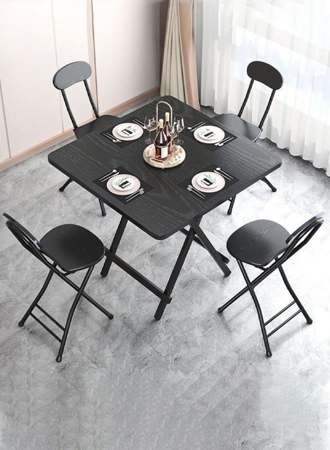 Taimi 5-Piece Folding Dining Set, Square Dining Table with 4 Chairs Elegant Design, Wooden Table 80x80x74cm with 4 Folding Chairs with Metal Frame - Black - Image 2