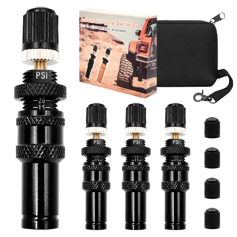 ZOSANY Adjustable Auto-Stop Tire Deflator Valve Kit (10-30 PSI) 4 PCS Screw-on Tyre Air Down Tool for Jeeps, Cars, Trucks, Motorcycles, ATVs - Image 1