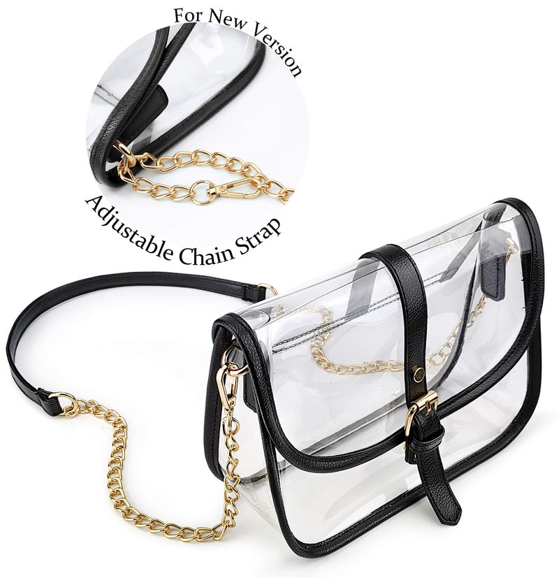 Hoxis Clear Saddle Cross Body Bag Women Chain Shoulder Handbag Purse (Black) - Image 2