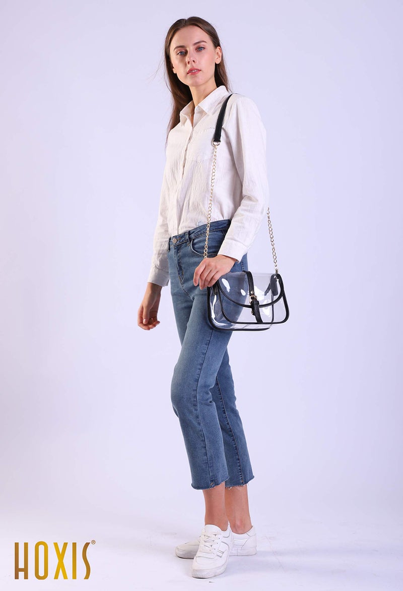 Hoxis Clear Saddle Cross Body Bag Women Chain Shoulder Handbag Purse (Black) - Image 4