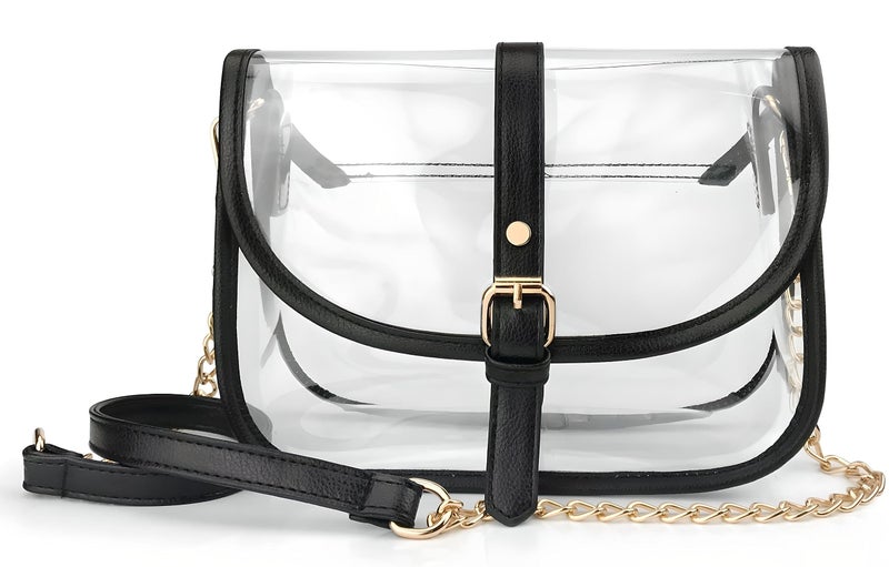 Hoxis Clear Saddle Cross Body Bag Women Chain Shoulder Handbag Purse (Black) - Image 1