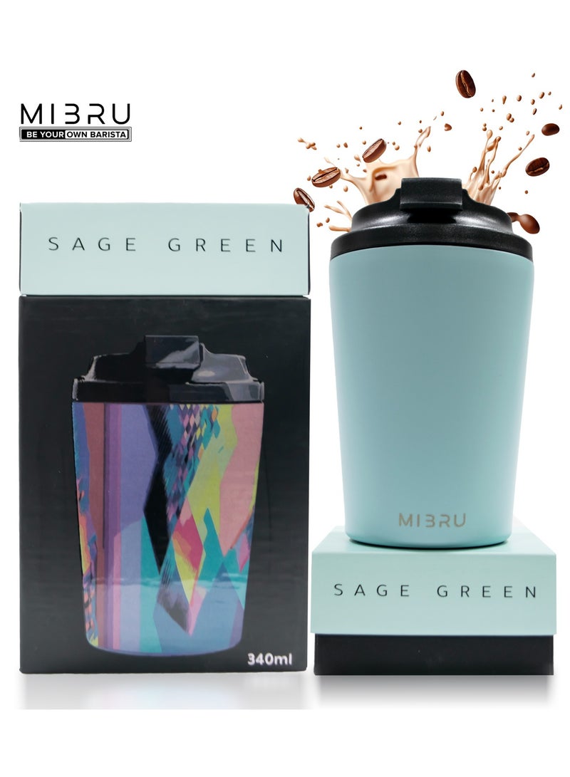 MIBRU Vacuum Insulated Ceramic Coffee Mug Double Wall Leak Proof Travel Thermos Tumbler 12oz 340ml Sage Green for Daily Use Office Home Outdoor - Image 2