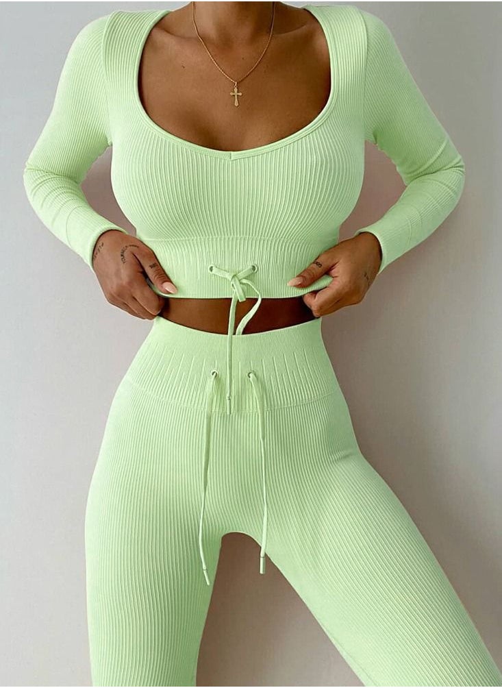 NIBEMINENT - Running fitness sportswear suit yoga two-piece set gather high waist hip hip slim stretch sports suit - Image 1