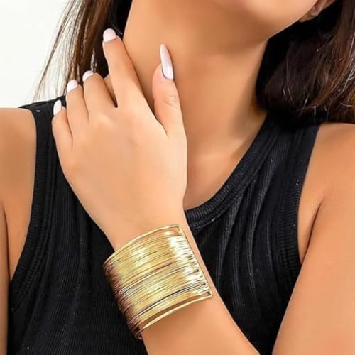 JWELLA Trendy Gold-Toned Open Cuff Bracelet for Women & Girls | Textured Multi-Wire Design Metal Bangle | Statement Fashion Wrist Accessory for Casual - Image 4