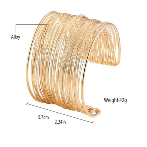 JWELLA Trendy Gold-Toned Open Cuff Bracelet for Women & Girls | Textured Multi-Wire Design Metal Bangle | Statement Fashion Wrist Accessory for Casual - Image 5