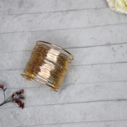 JWELLA Trendy Gold-Toned Open Cuff Bracelet for Women & Girls | Textured Multi-Wire Design Metal Bangle | Statement Fashion Wrist Accessory for Casual - Image 2