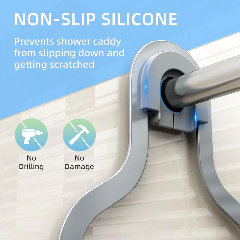 Supvox® Wall Shower Caddy No Drill Wall Toiletries Holder Double-Tier Metal Wire Shower Caddy with Hook Quick Dry Multifunctional Bathroom Organizer Baskets - Image 4