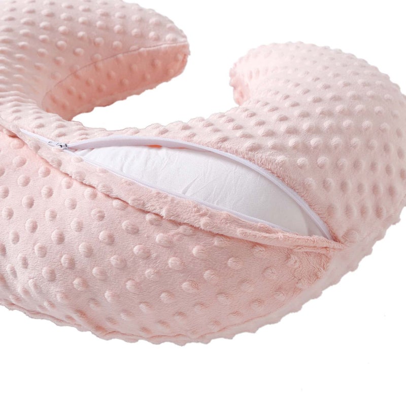 QUENESS Nursing Pillow and Positioner, Breastfeeding, Bottle Feeding, Baby Sitting Support with Removable Ultra Soft Cover, Tummy Time Support for Baby Boys and Girls (Lightpink) - Image 2