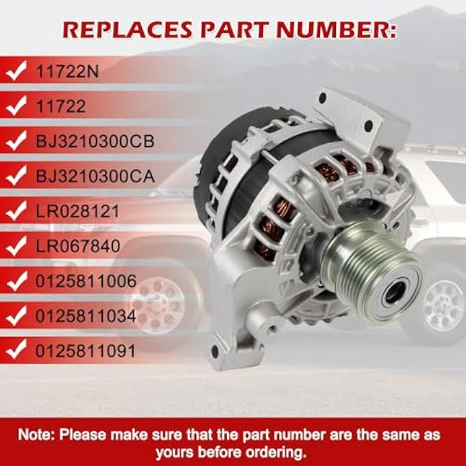 Kessocco 11722N 0125811006 Alternator Replacement for Discovery Sport LR2 Range Rover Evoque 12V 180A CCW 6 Groove Pulley - Image 3