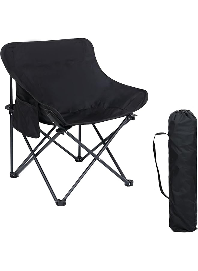 DAYONG كرسي تخييم، كرسي خارجي قابل للطي مع جيوب جانبية، كرسي شاطئ خفيف الوزن، للتخييم، المشي، الصيد، الفناء، الحديقة (أسود، كبير) - Image 1