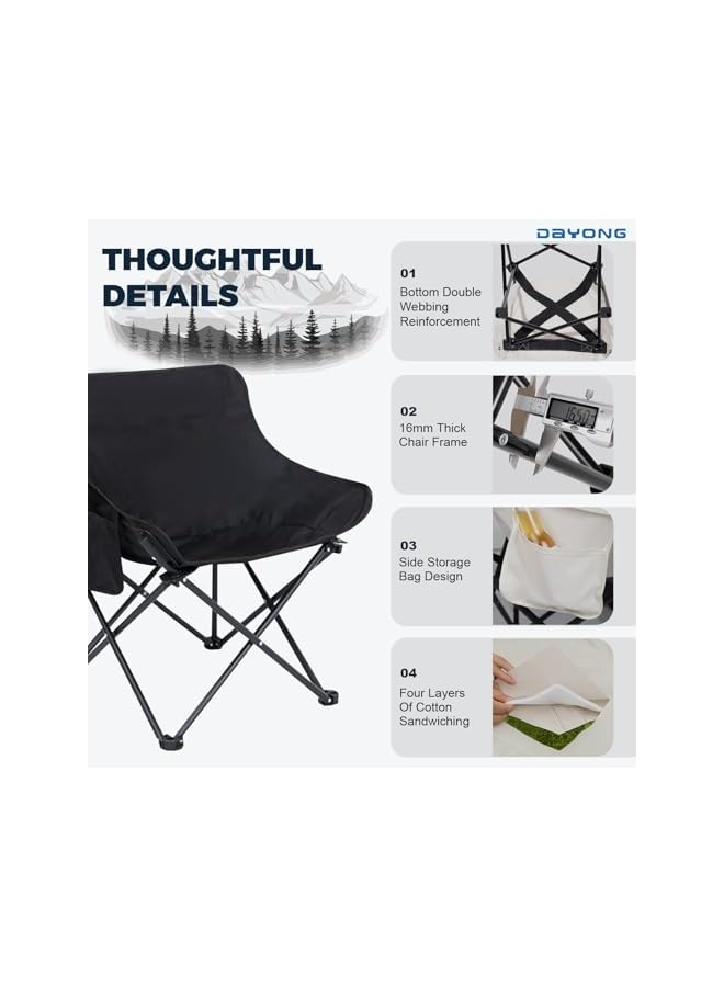 DAYONG كرسي تخييم، كرسي خارجي قابل للطي مع جيوب جانبية، كرسي شاطئ خفيف الوزن، للتخييم، المشي، الصيد، الفناء، الحديقة (أسود، كبير) - Image 3