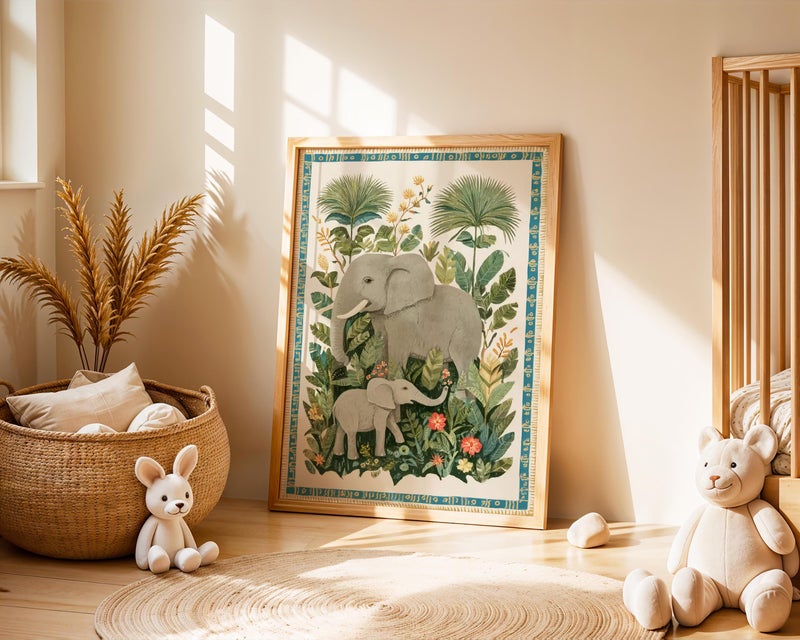 TNESSENTIAL Elephant Family Nursery Art Print, Jungle Floral Illustration - Image 2