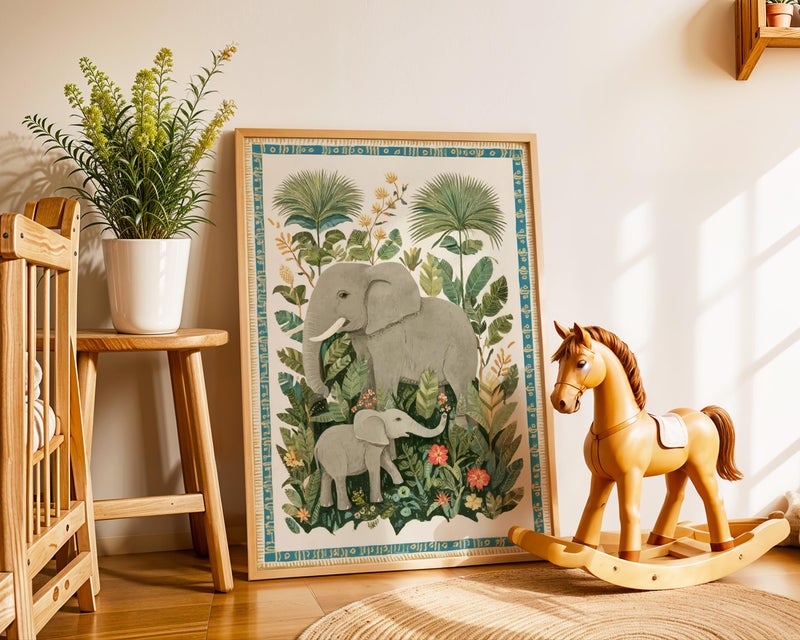 TNESSENTIAL Elephant Family Nursery Art Print, Jungle Floral Illustration - Image 4