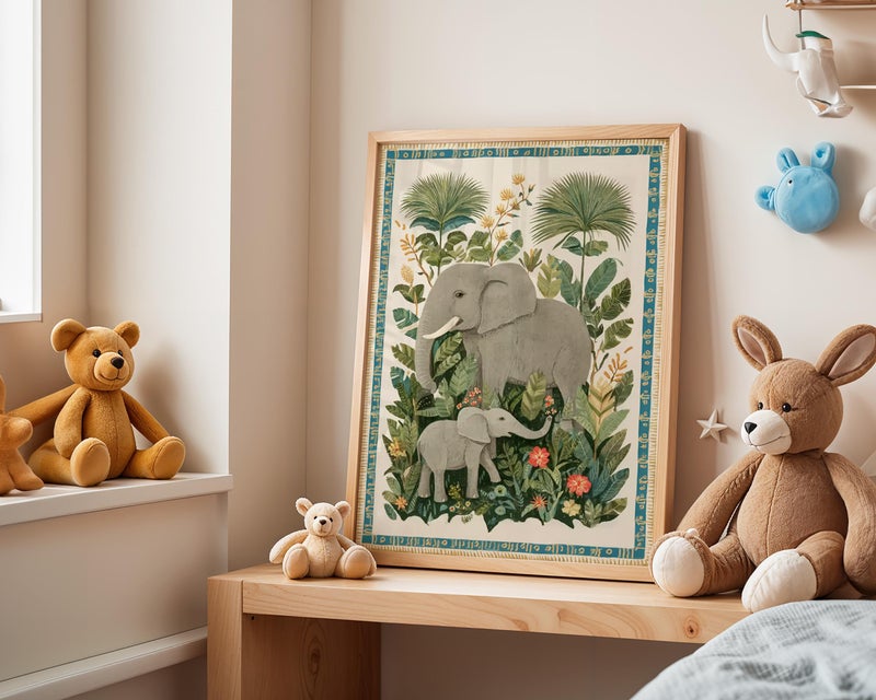 TNESSENTIAL Elephant Family Nursery Art Print, Jungle Floral Illustration - Image 3