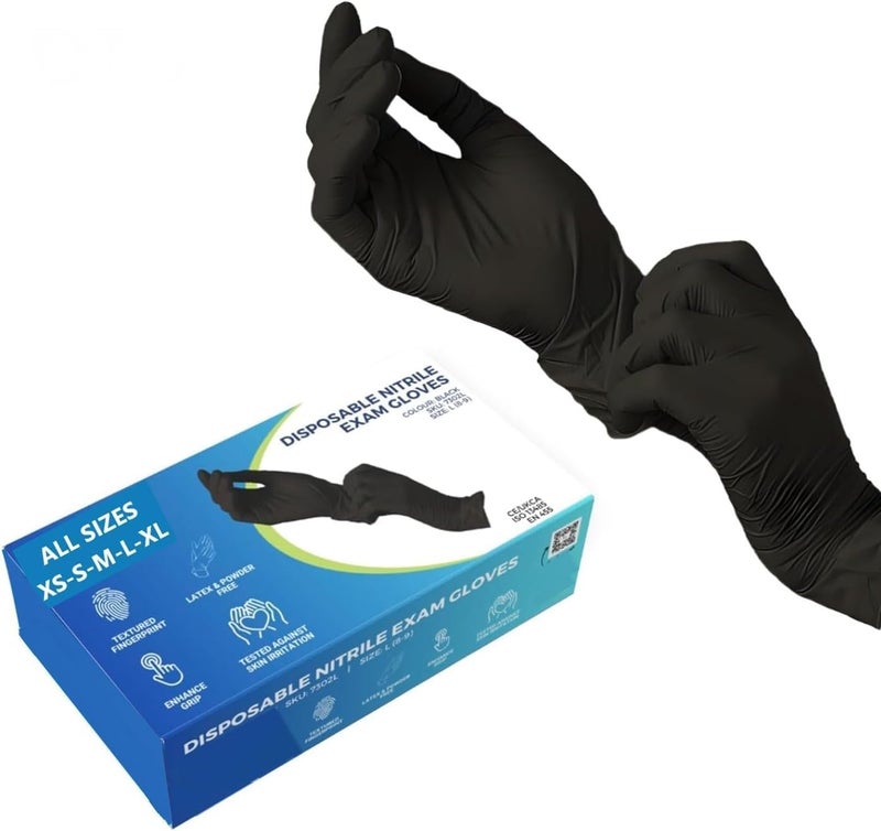 ALKAYAN Black Nitrile Gloves, Small Size, 100 Pieces, Made in Malaysia - Image 2
