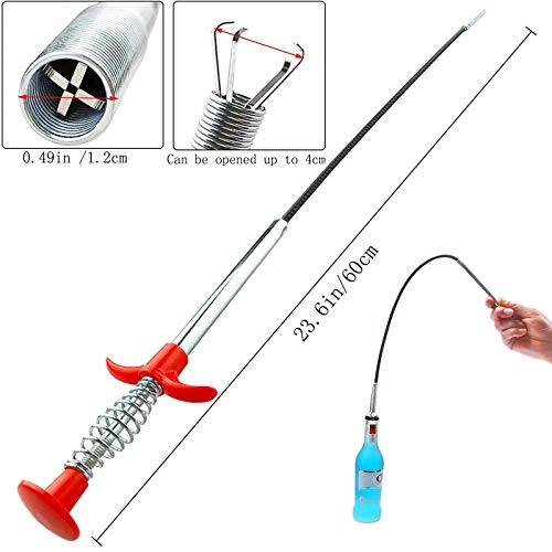 Domejo Flexible Drain Clog Remover Tool, Extra Long Plumbing Snake Hair Catcher with 4-Prong Grabber Claw, Heavy-Duty Spring Reacher for Kitchen Sink, Bathroom Tub, Sewer & Dropped Items (35 inch) - Image 2