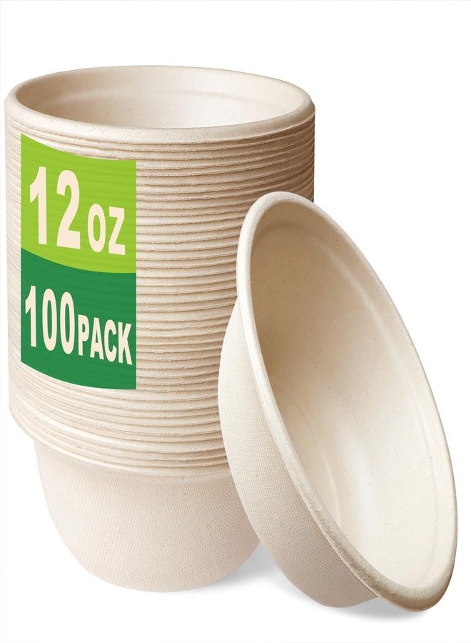 GreenWorks 100 Count 12 OZ Compostable Bowls, Small Unbleached Biodegradable Bagasse and Bamboo fiber Paper Bowls - Image 1