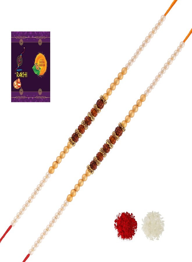 RA-Rock Multicolor Rudraksh Rakhi Set For Brother And Sister (ARR211063)