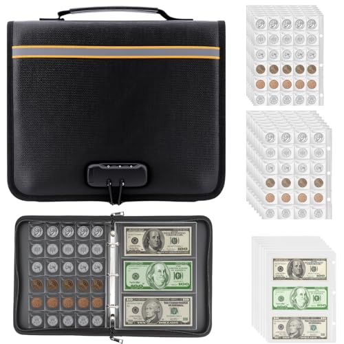 ZOCONE Coin Collection Book Holders for Collectors with Combination Lock, Fireproof and Waterproof Coin Album with 520 Pockets and 36 Bills Coin Binder for Currency Collection Items Such as Coins, Stamps - Image 1