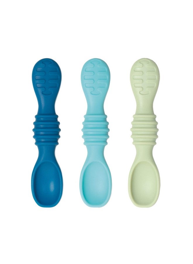 BUMKiNs Baby Utensil Set Silicone Trainer Spoons For Dipping Soft Tip Selffeeding Chew Baby Led Weaning First Year Training Supplies Essentials In Learning Eating 4 Mos 3Pk Blue And Green - Image 2