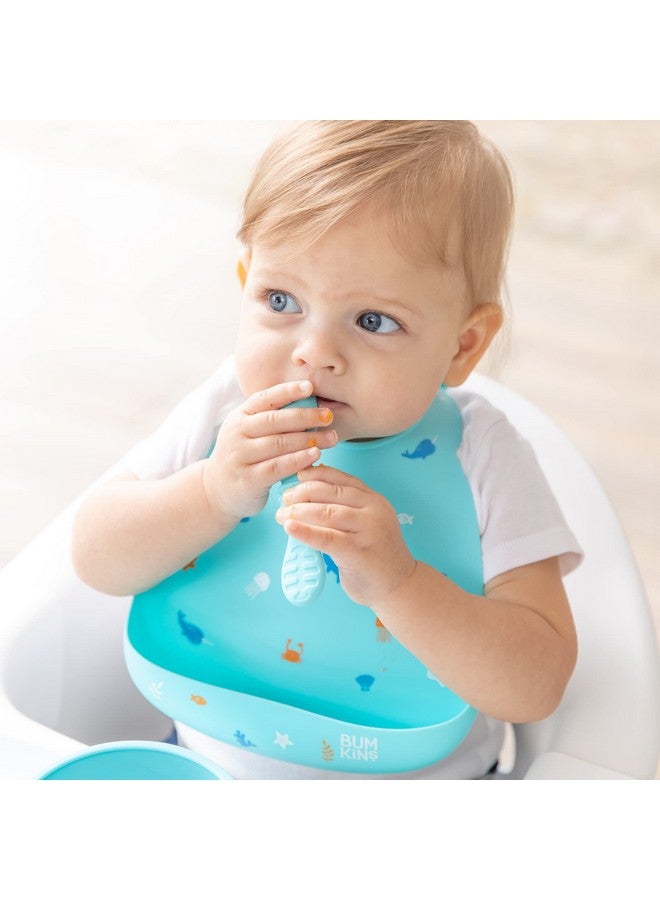 BUMKiNs Baby Utensil Set Silicone Trainer Spoons For Dipping Soft Tip Selffeeding Chew Baby Led Weaning First Year Training Supplies Essentials In Learning Eating 4 Mos 3Pk Blue And Green - Image 3