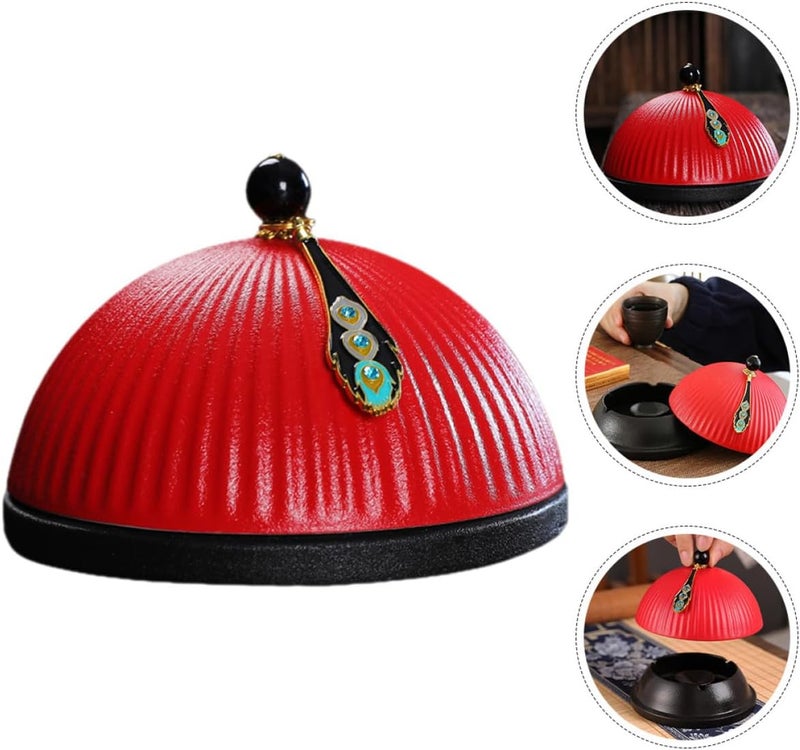 TOYANDONA Official Hat Decorative Ashtray with Lid, Red Ceramic Tobacco Ash Container for Home and Office, Windproof Cigarette Butt Holder, Creative Smoking Accessory - Image 4