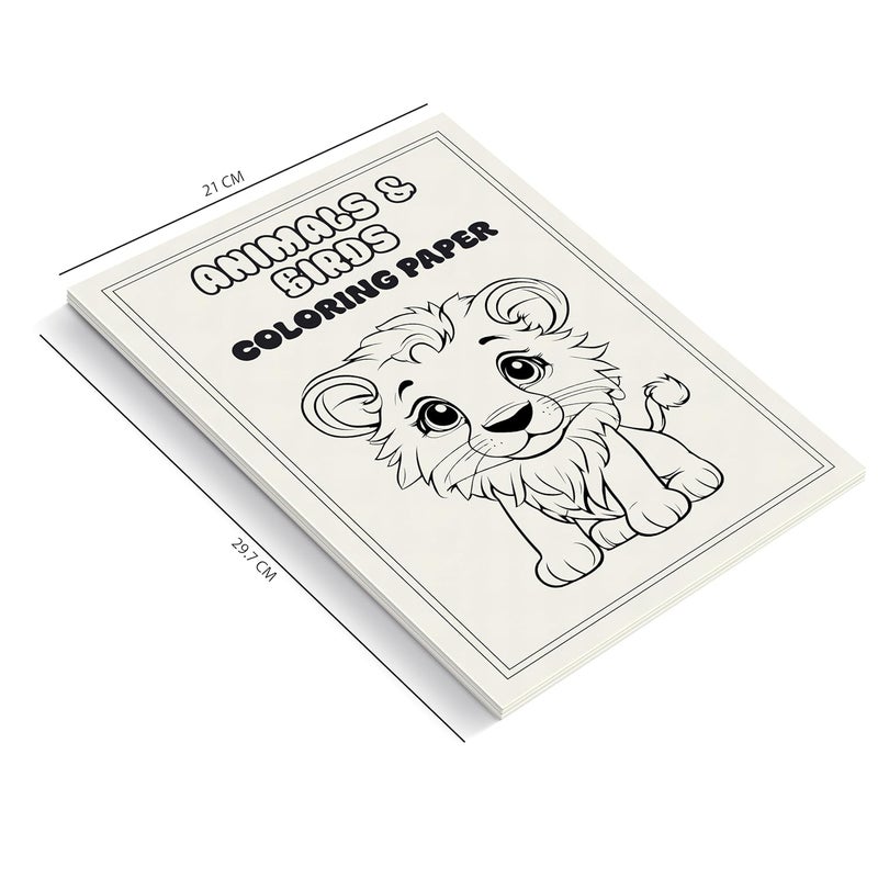 PAPERO Kids Colouring Paper | A4 Size (21 x 29.7 cm) | 140 GSM | 20 Animals & Birds-Themed Sheets | Perfect for Kids Sketching & Art Projects - Image 3