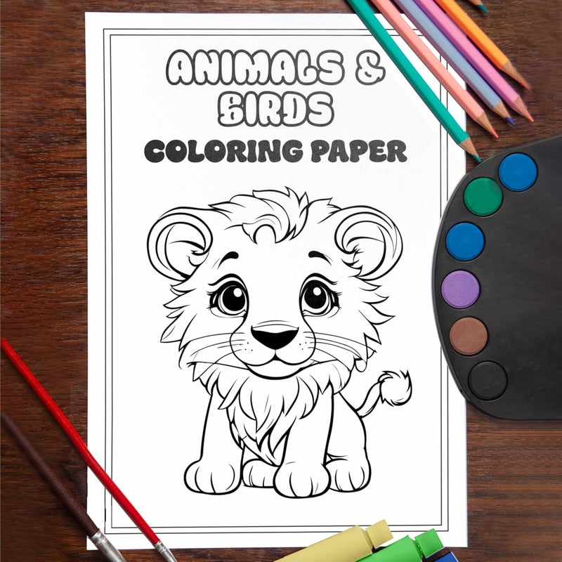 PAPERO Kids Colouring Paper | A4 Size (21 x 29.7 cm) | 140 GSM | 20 Animals & Birds-Themed Sheets | Perfect for Kids Sketching & Art Projects - Image 2