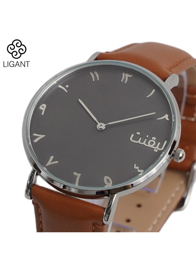 LIGANT Luxury Men's Watch with Brown Leather Strap - Stylish and Modern Design - Classic Wristwatch for Business & Casual Wear - Image 3