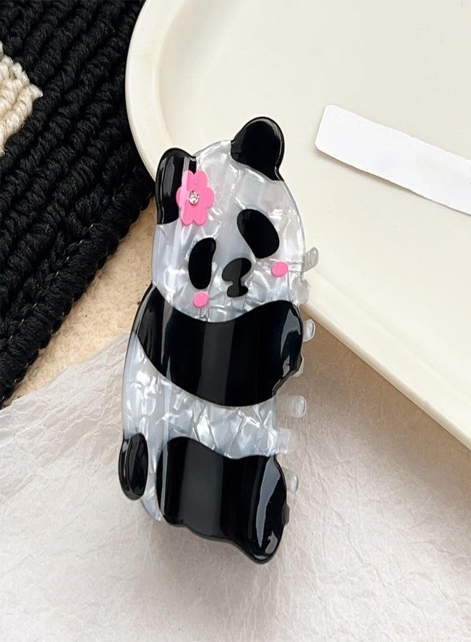 Ynxee Panda Shape Hair Claw Clip White and Black Animal Non-Slip Hair Accessories for Medium Hair Women Girls, Pink Flower Panda - Image 3