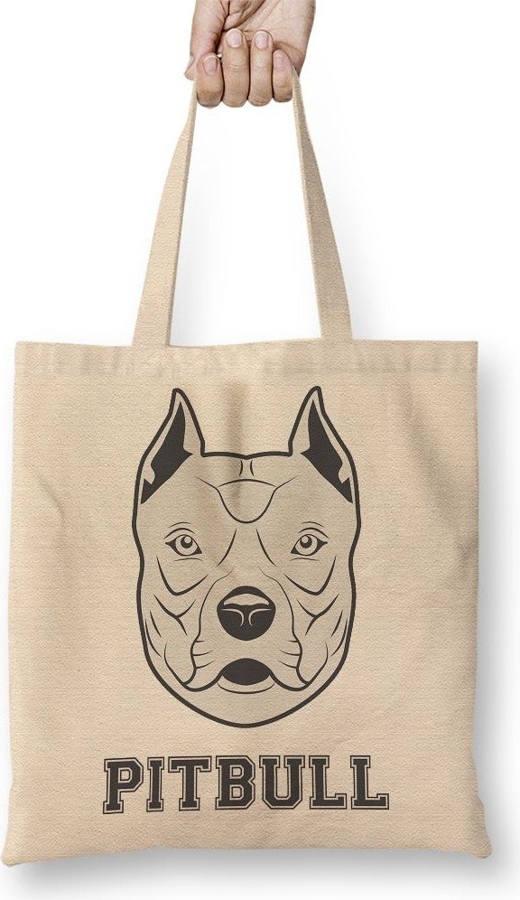 Baskı Dükkanı Print Shop Pug Dog Pit Bull Face Pitbull Lovers Tote Bag Long Handle