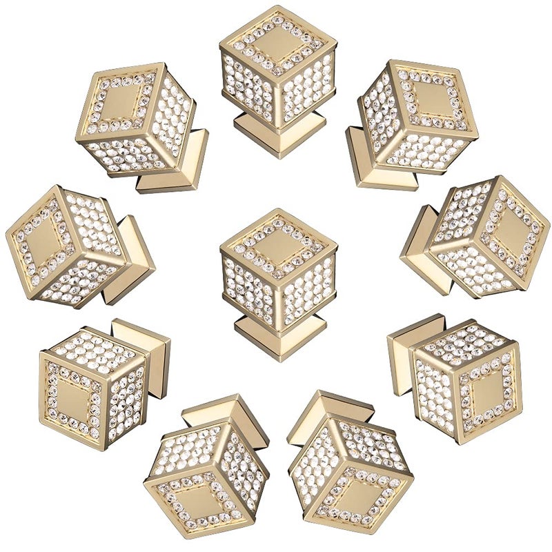 LANC Crystal Cabinet Knobs and Pulls DrawerFurniture Handles Included Screws All Metal Stylish Shiny Kitchen Hardware 10 Pack Gold B1002GP10 - Image 2