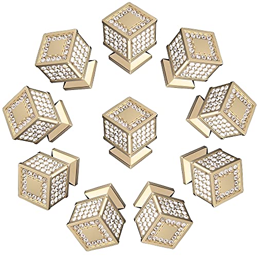 LANC Crystal Cabinet Knobs and Pulls DrawerFurniture Handles Included Screws All Metal Stylish Shiny Kitchen Hardware 10 Pack Gold B1002GP10 - Image 1
