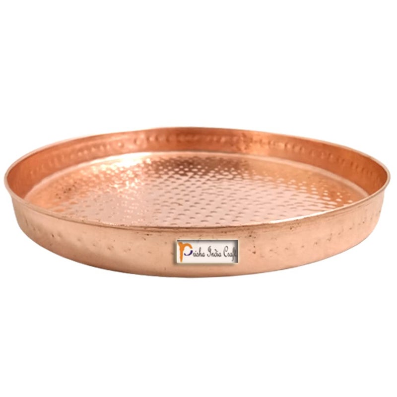 Prisha India Craft Pure Copper Hammered Dinner Set Thali Plate, Serveware & Dinnerware | Diameter 10.5" Inch - Set of 2 - Image 4