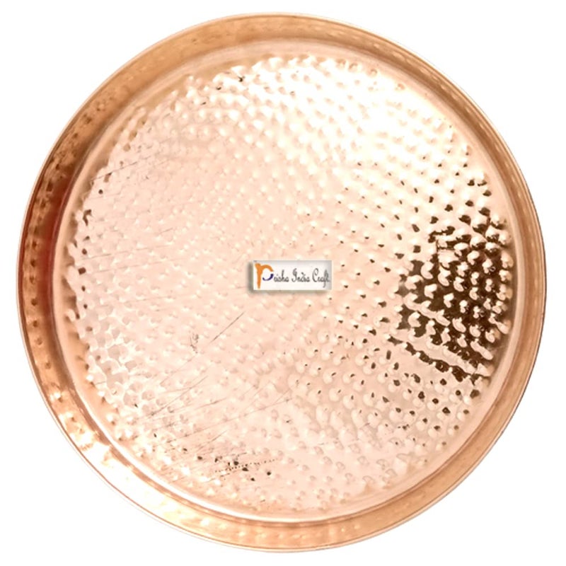 Prisha India Craft Pure Copper Hammered Dinner Set Thali Plate, Serveware & Dinnerware | Diameter 10.5" Inch - Set of 2 - Image 3