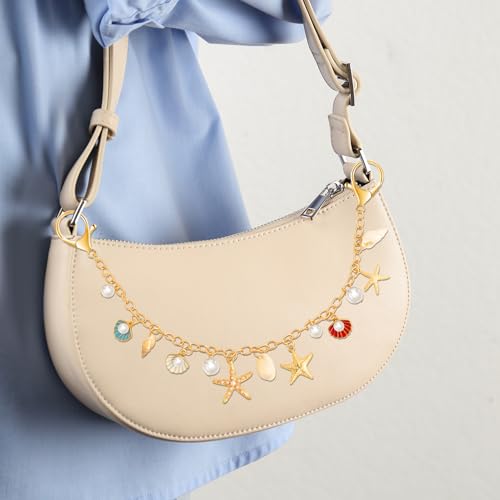 PLwelth Seashell Bag Charms for Handbags Starfish Keychain for Women Golden Bag Chains Purse Charm Bags Short Handle Replacement for Tote Crossbody Shoulder Bags Metal Purse Extender Chain Accessories - Image 4