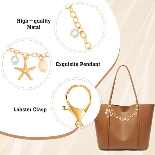 PLwelth Seashell Bag Charms for Handbags Starfish Keychain for Women Golden Bag Chains Purse Charm Bags Short Handle Replacement for Tote Crossbody Shoulder Bags Metal Purse Extender Chain Accessories - Image 3
