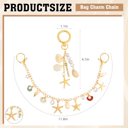 PLwelth Seashell Bag Charms for Handbags Starfish Keychain for Women Golden Bag Chains Purse Charm Bags Short Handle Replacement for Tote Crossbody Shoulder Bags Metal Purse Extender Chain Accessories - Image 5
