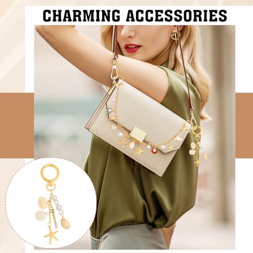 PLwelth Seashell Bag Charms for Handbags Starfish Keychain for Women Golden Bag Chains Purse Charm Bags Short Handle Replacement for Tote Crossbody Shoulder Bags Metal Purse Extender Chain Accessories - Image 2
