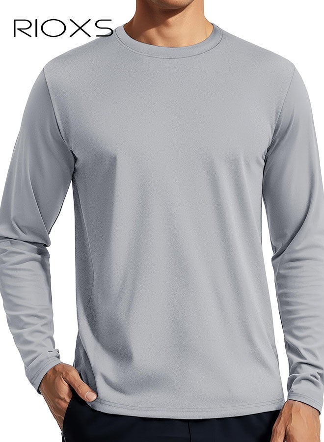 ريوكس قمصان واقية من الشمس للرجال UPF 50+، قمصان شمسية طويلة الأكمام للرجال، قمصان خفيفة الوزن سريعة الجفاف ومقاومة للرطوبة للصيد والتمارين الرياضية والمشي لمسافات طويلة والجري وركوب الدراجات، رمادي فاتح - Image 2