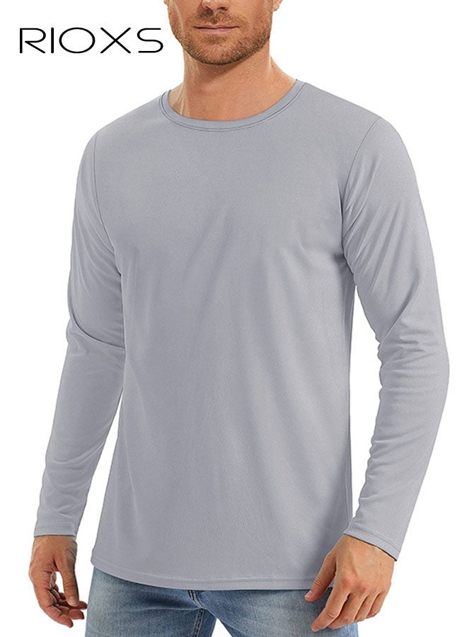 ريوكس قمصان واقية من الشمس للرجال UPF 50+، قمصان شمسية طويلة الأكمام للرجال، قمصان خفيفة الوزن سريعة الجفاف ومقاومة للرطوبة للصيد والتمارين الرياضية والمشي لمسافات طويلة والجري وركوب الدراجات، رمادي فاتح - Image 1