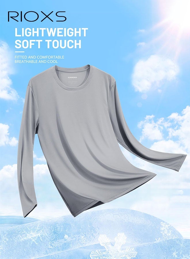 ريوكس قمصان واقية من الشمس للرجال UPF 50+، قمصان شمسية طويلة الأكمام للرجال، قمصان خفيفة الوزن سريعة الجفاف ومقاومة للرطوبة للصيد والتمارين الرياضية والمشي لمسافات طويلة والجري وركوب الدراجات، رمادي فاتح - Image 5