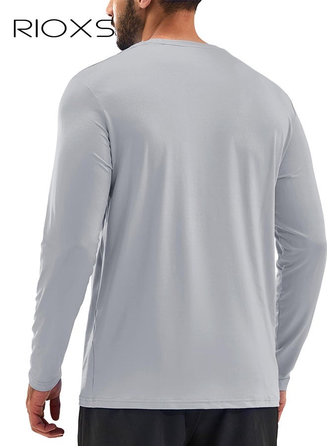 ريوكس قمصان واقية من الشمس للرجال UPF 50+، قمصان شمسية طويلة الأكمام للرجال، قمصان خفيفة الوزن سريعة الجفاف ومقاومة للرطوبة للصيد والتمارين الرياضية والمشي لمسافات طويلة والجري وركوب الدراجات، رمادي فاتح - Image 3