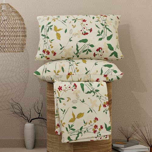 Layers Emaline 100% Cotton Double Bedsheet Set (Oeko Tex Certified) | 1 Double Cotton Bedsheet & 2 Pillow Covers | Breathable & Anti-Wrinkle | 144 TC | (Floral Print, Beige) - Image 1