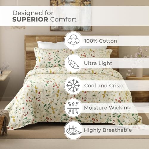 Layers Emaline 100% Cotton Double Bedsheet Set (Oeko Tex Certified) | 1 Double Cotton Bedsheet & 2 Pillow Covers | Breathable & Anti-Wrinkle | 144 TC | (Floral Print, Beige) - Image 3
