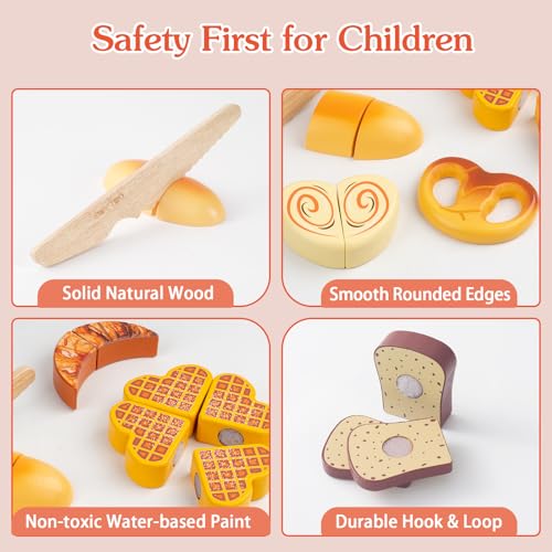 Smartwo Wooden Play Food Toys for ToddlerKids Baking Cutting Game SetChildren Kitchen Bakery Pretend PlayEarly Educational Toy Gift for Boys Girls - Image 5
