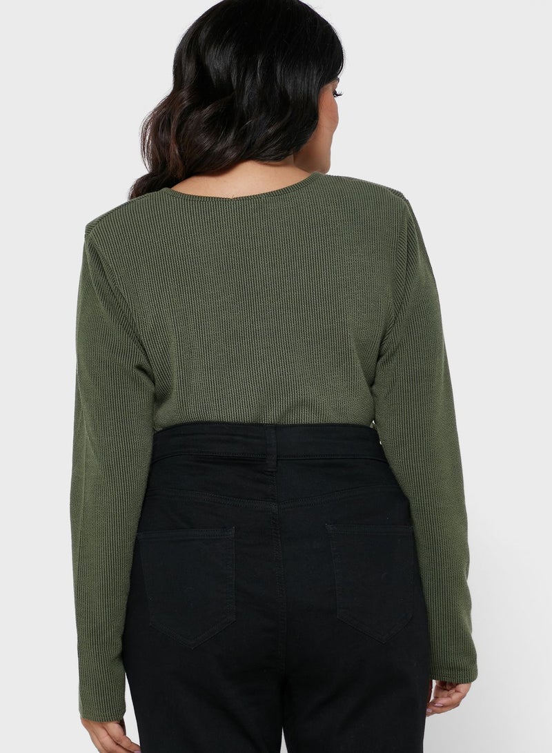 I Saw It First Curve Green Plus Contrast Rib Shoulder Pad Plunge Front - Image 3